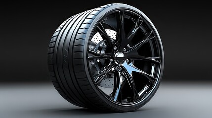 Clipping path of a black supercar wheel, isolated on white for clear product presentation.