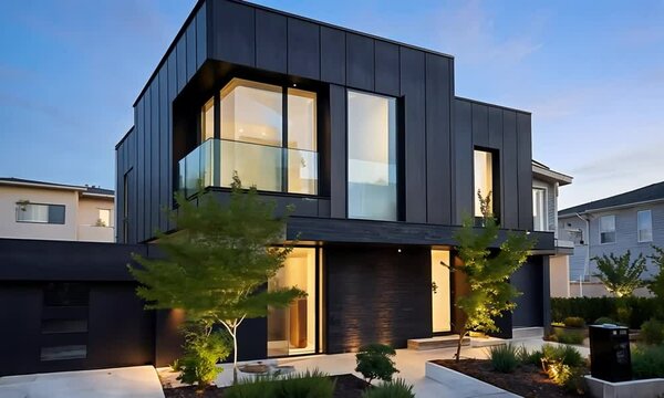 Dark Exterior Urban House in Daylight
