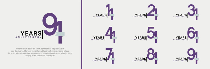 anniversary logo set. vector design purple color and white ribbon can be use for celebration event