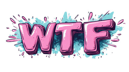 Bold "WTF" in pink comic-style typography on transparent background, expressing surprise, shock, or humor with playful and impactful design.
