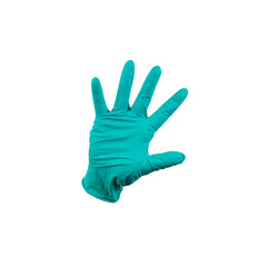 Hand gesture with medical gloves isolated on white background