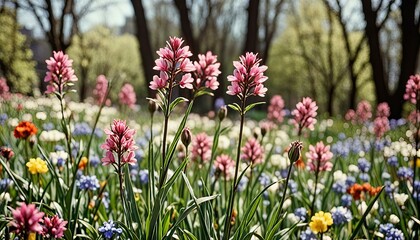 Fototapeta premium Blurred spring flowers with bokeh in the background.