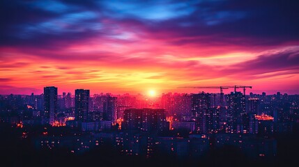 Fototapeta premium Collection of building cranes in silhouette, depicting industrial construction work.