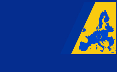 background creative as the colors and style design of the European Union flag, blue yellow, map of Europe, EU, stars, shape and diagonal design