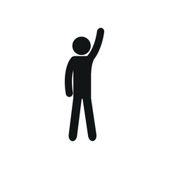 pictogram of a human figure with an arm raised up, a stick man on a transparent background, flat vector illustration