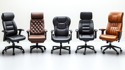 Obraz premium Different types of office chair wheels, isolated on a white background for clear viewing.