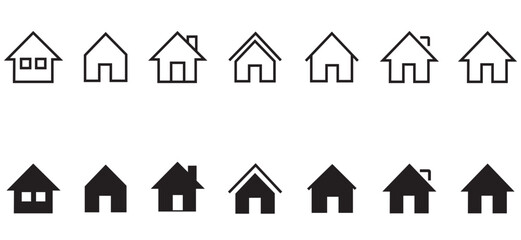 Smart home icon collection. Simple house symbol. House, Technology, Smartphone, Wireless. Professional vector icon.  Main page pictogram in filled, thin line, outline editable Stroke. 
