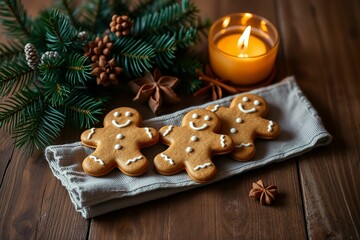 Gingerbread Cookies on Rustic Table.generative AI
