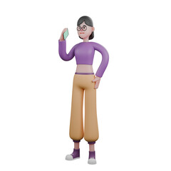 3D Cartoon Dancer. a female dancer is standing with her right hand holding a phone while her left hand is on her waist. Expressive Movement Model