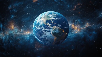 Fototapeta premium Earth globe on a galaxy backdrop, representing space exploration and environmental awareness.