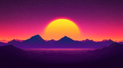 beautiful sunset over the mountains, vector art illustration.