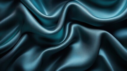 Obraz premium Elegant dark green silk satin fabric with smooth folds, perfect for luxury design backgrounds.