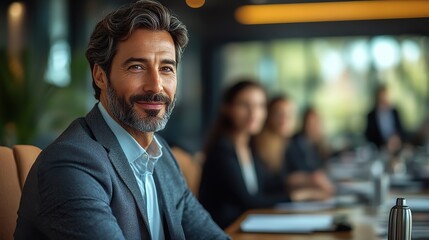 Fototapeta premium Executives interact with human resource network structures, emphasizing effective management and organizational structure in the workplace.