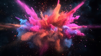 Explosive Colorful Firework Display - Vibrant 3D Render on Black Background