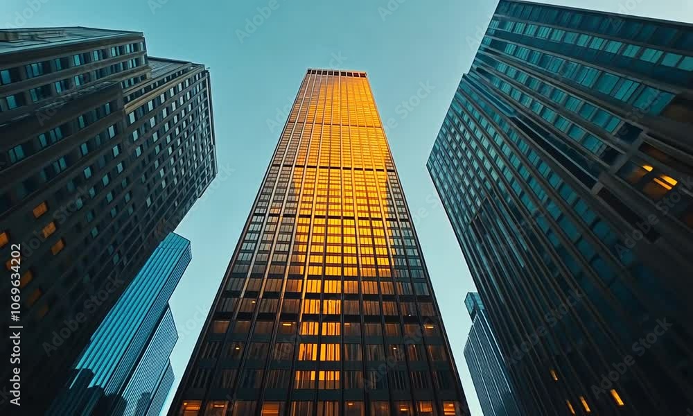 Wall mural Low angle view of tall buildings in a city.