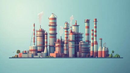 Obraz premium Industrial landscape with factory chimneys. Vector illustration in flat style.