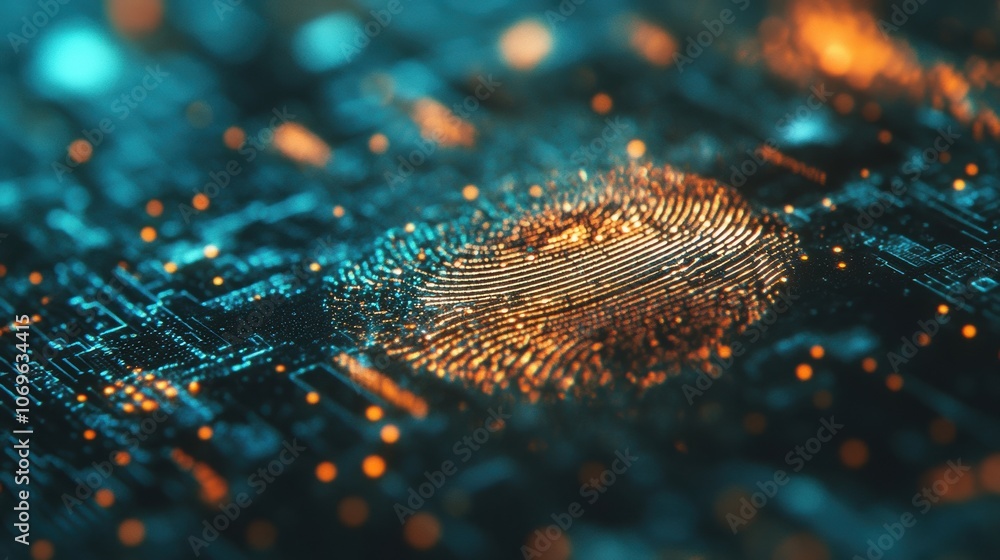 Poster the digital fingerprint is highlighted on a circuit board, showcasing advancements in biometric secu