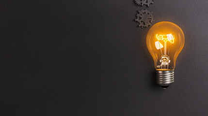 glowing lightbulb symbolizes creativity and innovation, surrounded by gears representing ideas and progress. This captures essence of inspiration and invention