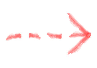 右横向きの赤色水彩風の点線矢印