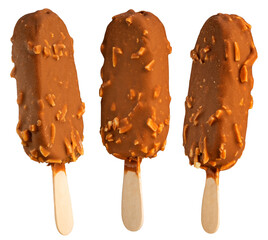 Chocolate and Almond ice cream isolated on white background, Thick Cracking Chocolate and Almond ice cream  on white With clipping path.