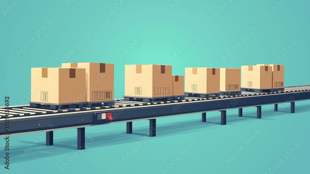 Poster modern package sorting machine in warehouse environment