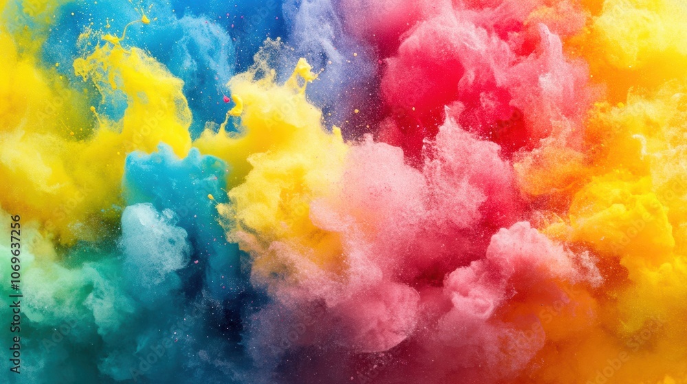 Poster bright splashes of paint mix with water, resulting in an enchanting display of swirling colors and d