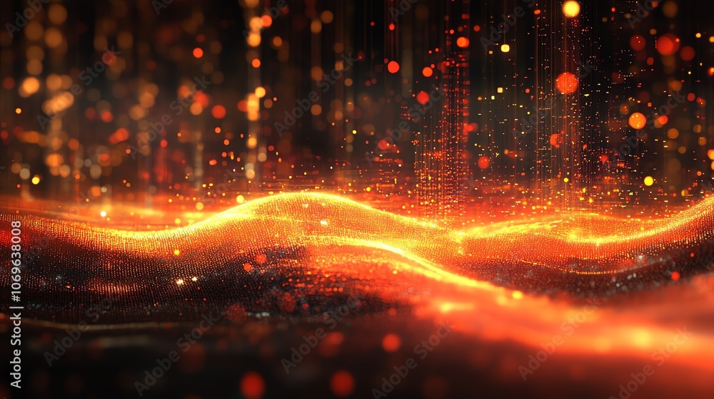 Poster Abstract background with glowing particles and a wave of light.