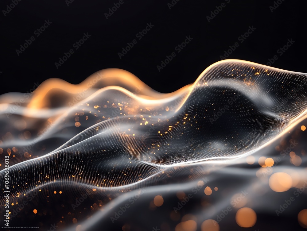 Poster Abstract background with glowing particles in a wave shape.