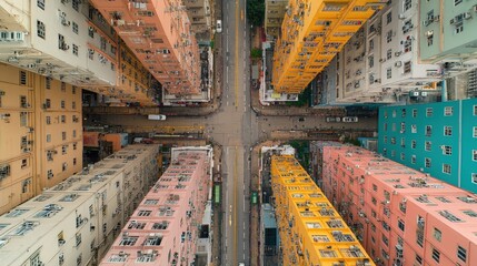 Fototapeta premium Aerial View of Colorful Buildings in Hong Kong Cityscape
