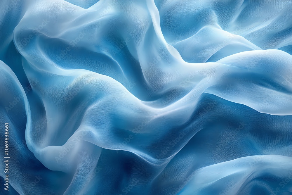 Poster abstract blue fabric texture background with soft waves and flowing lines.