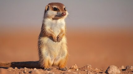 Fototapeta premium Curious Mongoose Standing Tall in Desert Habitat