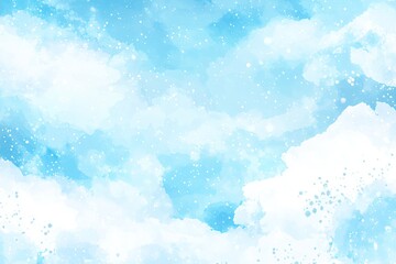 Winter Wonderland  Cloud Flat Illustration with Watercolor Sky and Snowflakes