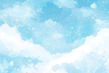 Winter Wonderland  Cloud Flat Illustration with Watercolor Sky and Snowflakes