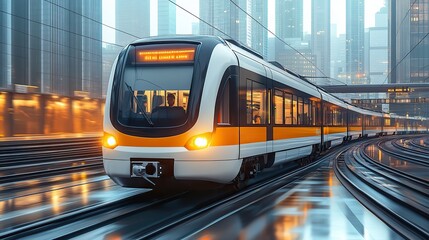 Fototapeta premium Isolated city electric train illustration, highlighting modern urban transit systems and infrastructure.