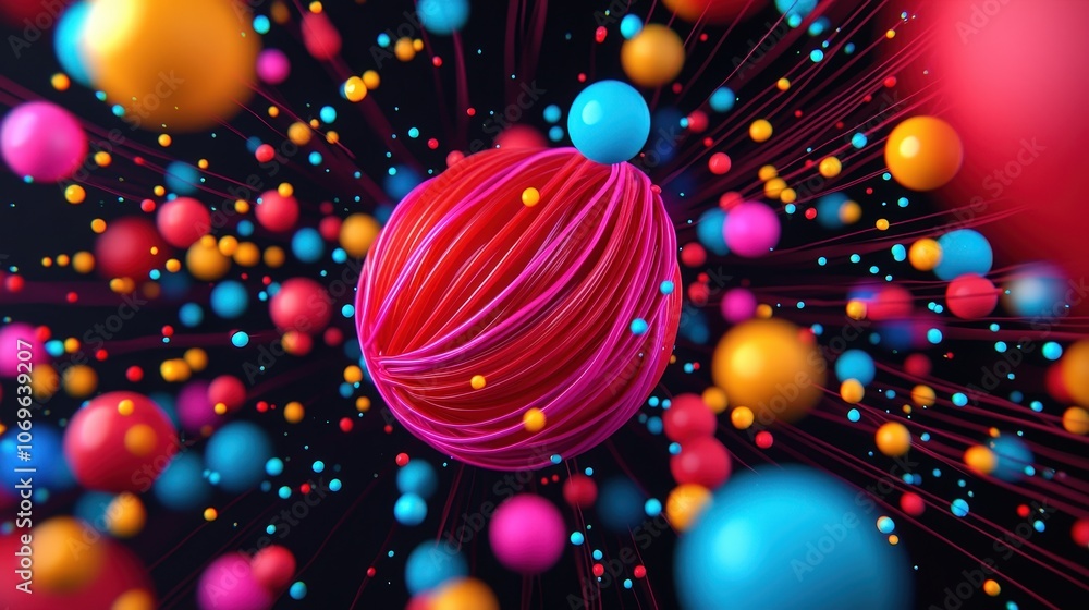 Poster abstract colorful sphere with lines and spheres background