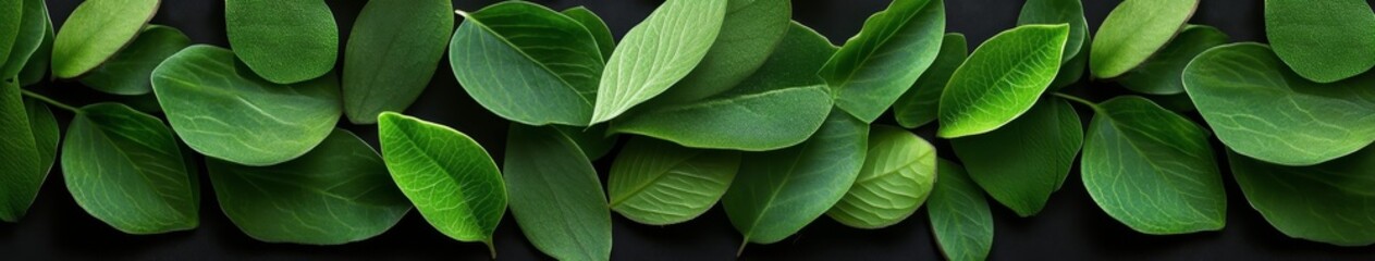 Obraz premium Green Leaves Arrangement on Dark Background