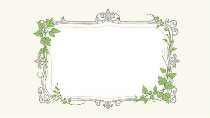 Blank ornate frame with ivy accents and space for custom text on a blank white background - Generative AI