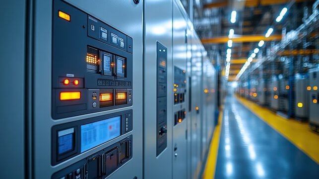 Low voltage switchgear equipment operates efficiently within a large power facility, illustrating electrical infrastructure.