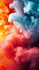 Obraz premium Abstract colorful smoke swirls with red, orange, and blue colors.