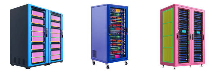 Vibrant Server Racks Showcasing Modern Data Storage Technology in Bold Colors