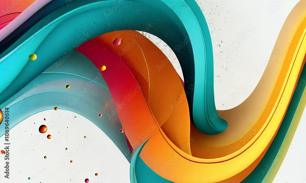 Poster colorful background with abstract waves shape and bubbles on a white background, a colorful vector i
