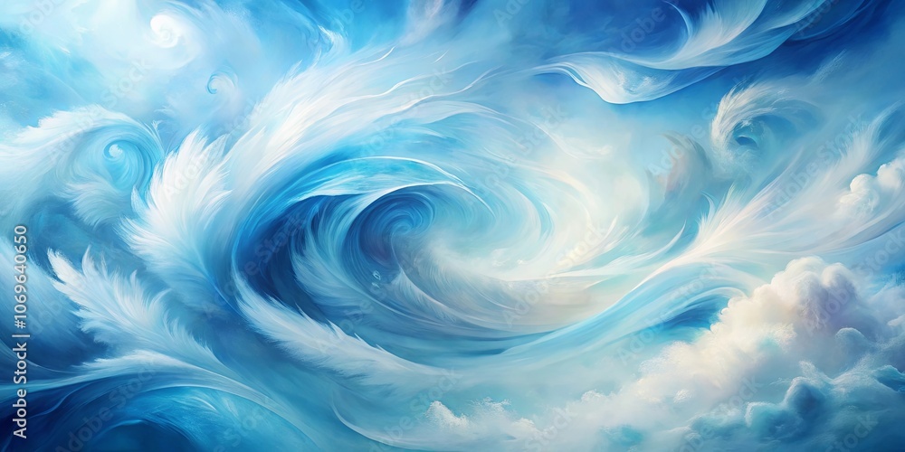 Wall mural abstract swirl of white and blue clouds forming a vortex in the sky