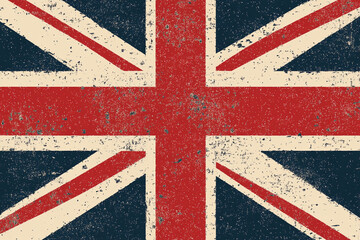 Fototapeta premium Union Jack flag with distressed texture, showcasing its iconic red, white, and blue colors. This design evokes sense of nostalgia and patriotism