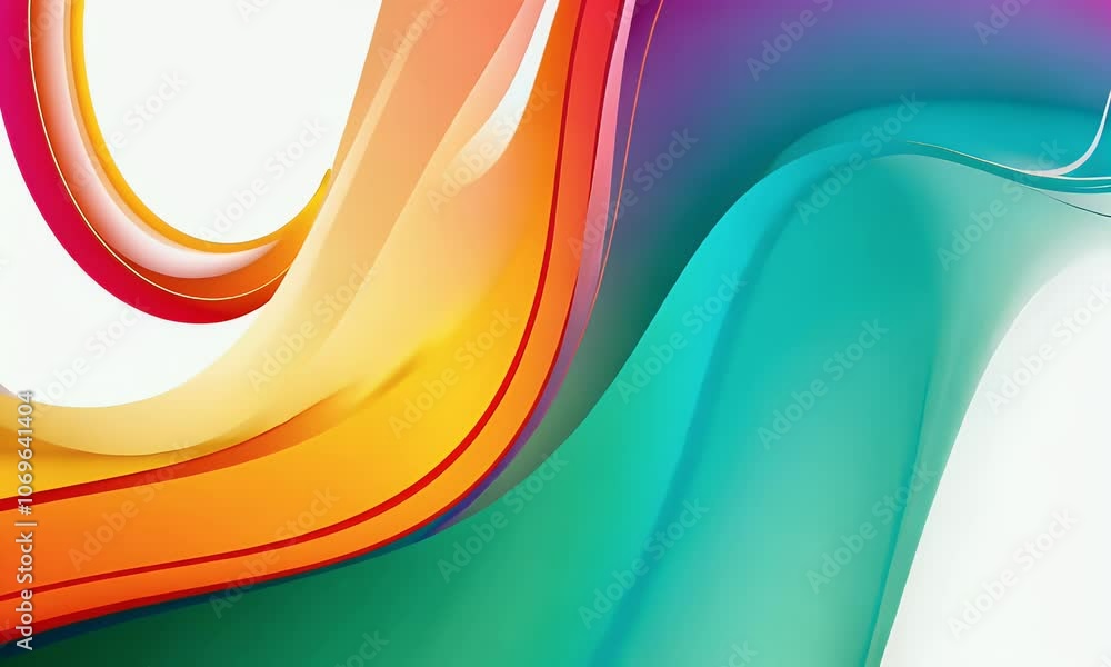 Poster colorful background with abstract waves shape and bubbles on a white background, a colorful vector i