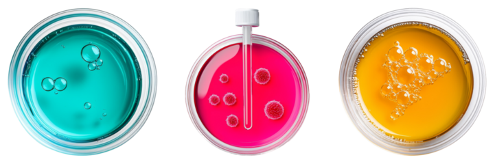 Vibrant Laboratory Samples Displaying Chemical Reactions in Petri Dishes
