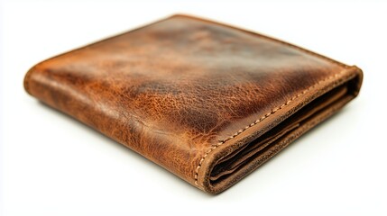 Leather wallet sleek minimalist design isolated white background detailed textures craftsmanship. AI generated