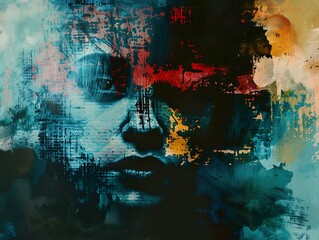 Fototapeta premium Abstract Portrait Painting: Human Face in Expressionism Style