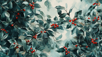 Lush greenery with vibrant red berries in a serene natural setting during daylight
