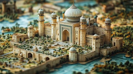 Obraz premium Pakistan Day monuments placed on a country map, celebrating key national events with visual significance.