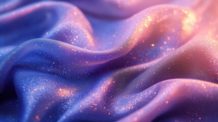 Sparkling Blue Fabric with Glittering Texture and Soft Waves in Warm Ambient Light